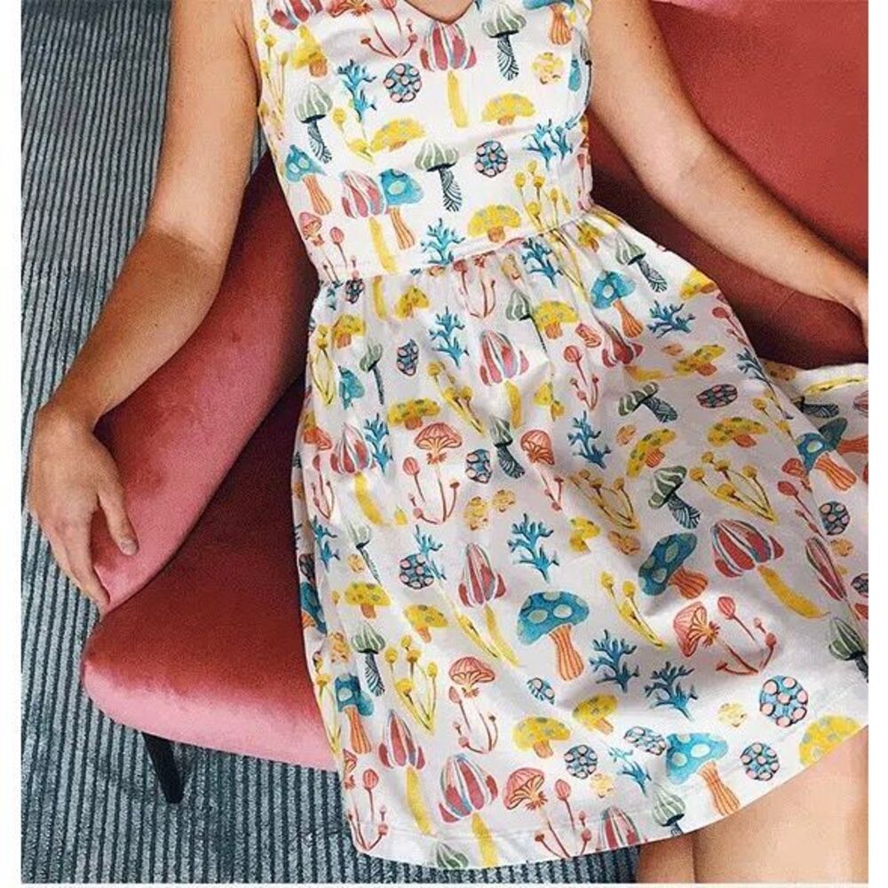 MODCLOTH Pleasant Temperament A-Line Dress Mushroom Print Sleeveless Dress XL
